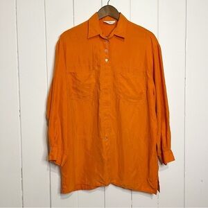 Vintage d.bari Orange 100% Silk Button Down Top.